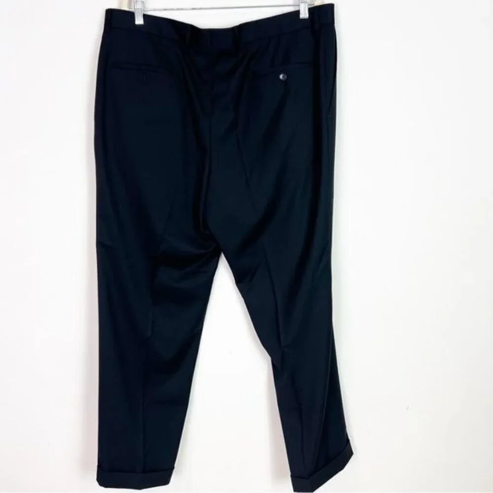 BOSS HUGO BOSS BLACK FLAT FRONT CUFFED DRESS PANTS SZ 46R